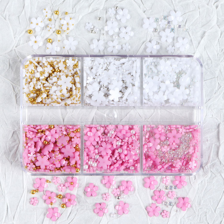 Tavaszi Nail Art kellékek Cseresznyevirág gyöngyökkel Manikűr DIY körömdíszek